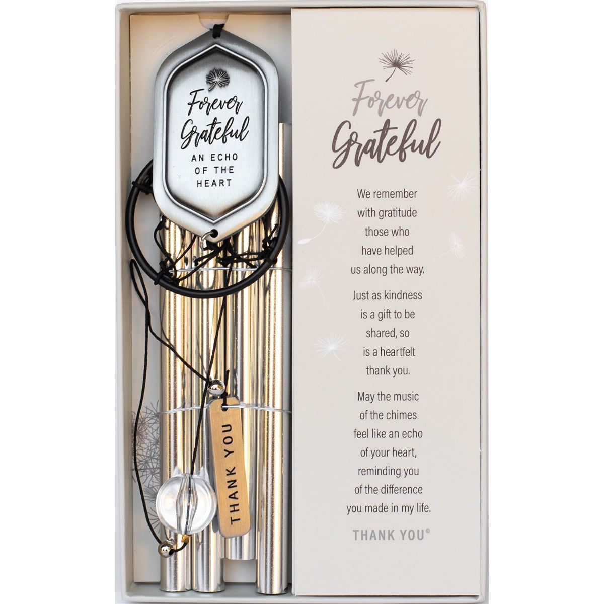 The windchime comes in a high-quality box with the Forever Grateful poem.