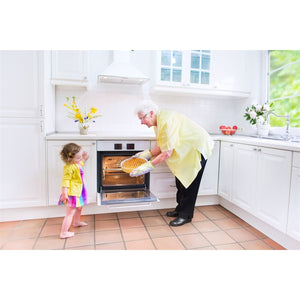 4 of 6:Great-grandma baking with her great-grandchild.