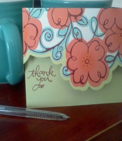 Thank you card with pink flowers