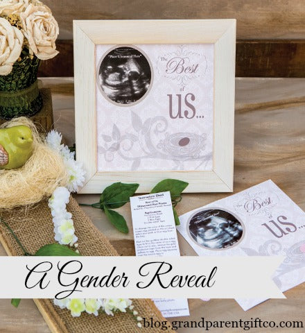 Gender reveal ultrasound frame.