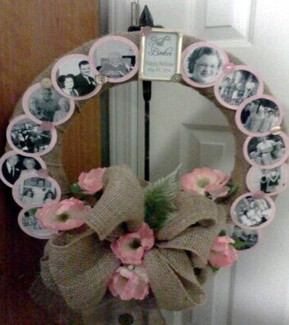 A wreath made of photos