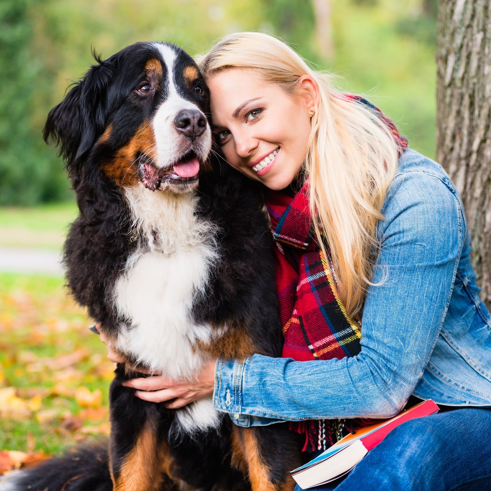 A woman with her dog.