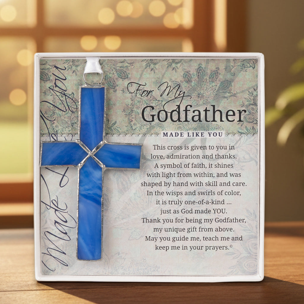 For My Godfather Gift: Blue Stained Glass Cross - The Grandparent