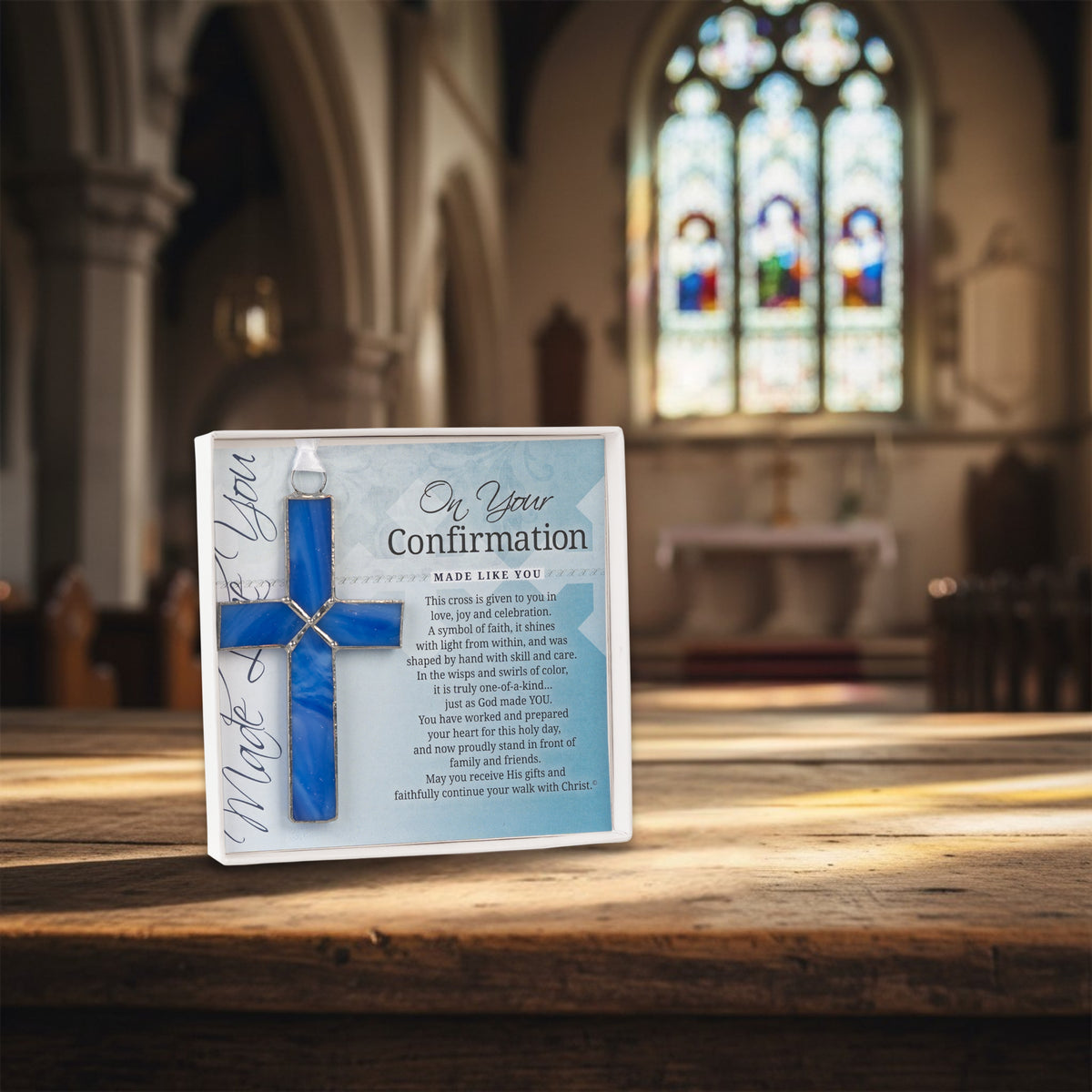 Gift displayed at a table in a Church.