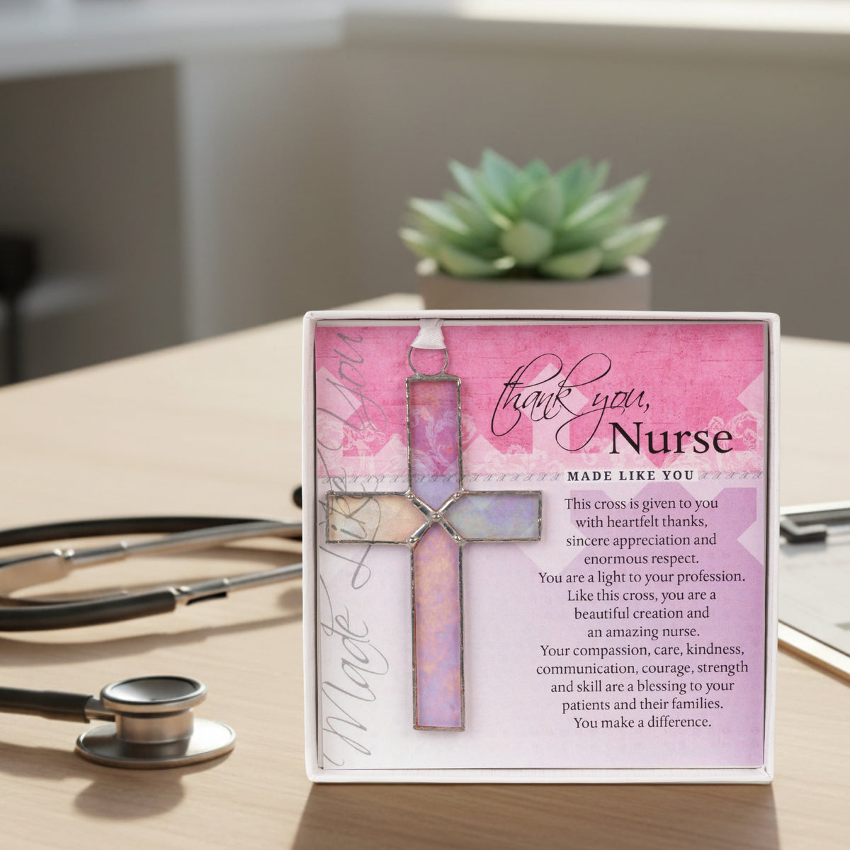 "Thank You, Nurse" gift on a nurse's desk.