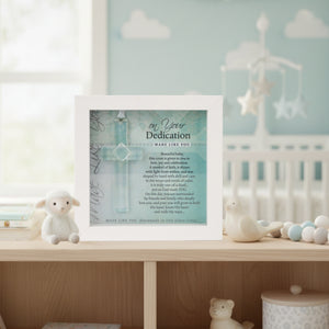 2 of 4:Framed Dedication Cross Gift in a nursery setting.
