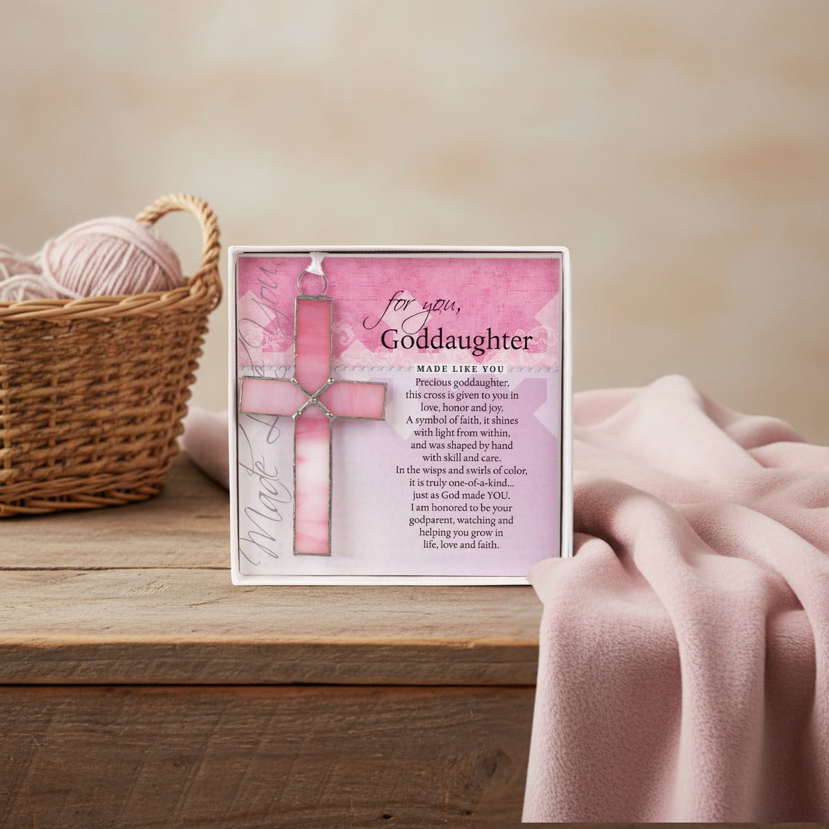 Goddaughter gift displayed on a table.