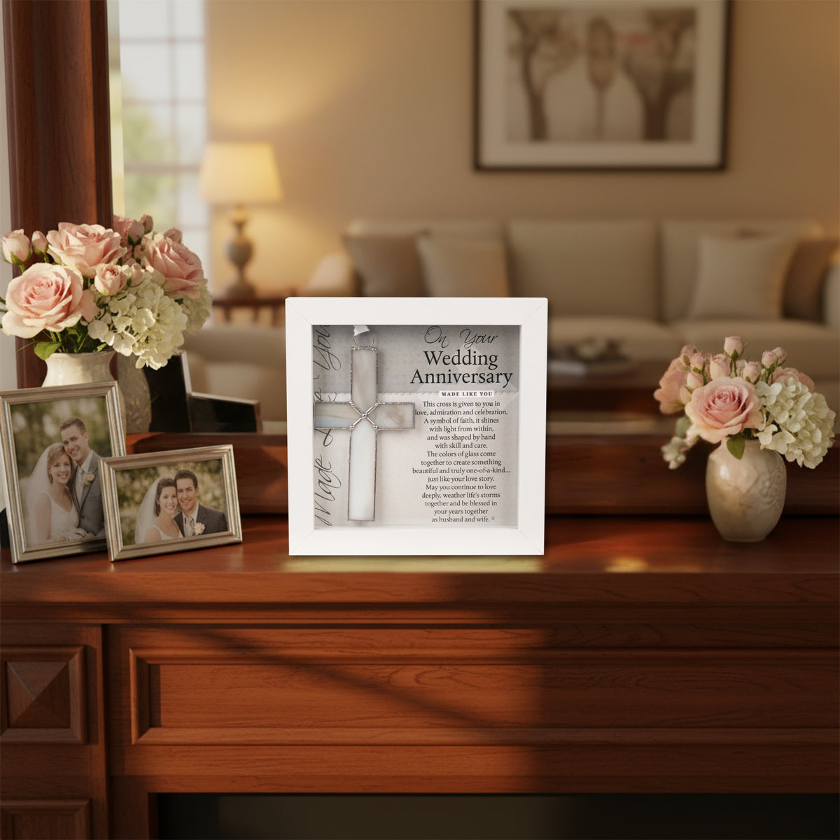 Wedding Anniversary Gift Displayed on a husband and wife's dresser.