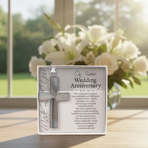 4 of 4:Wedding Anniversary gift displayed in front of flowers.