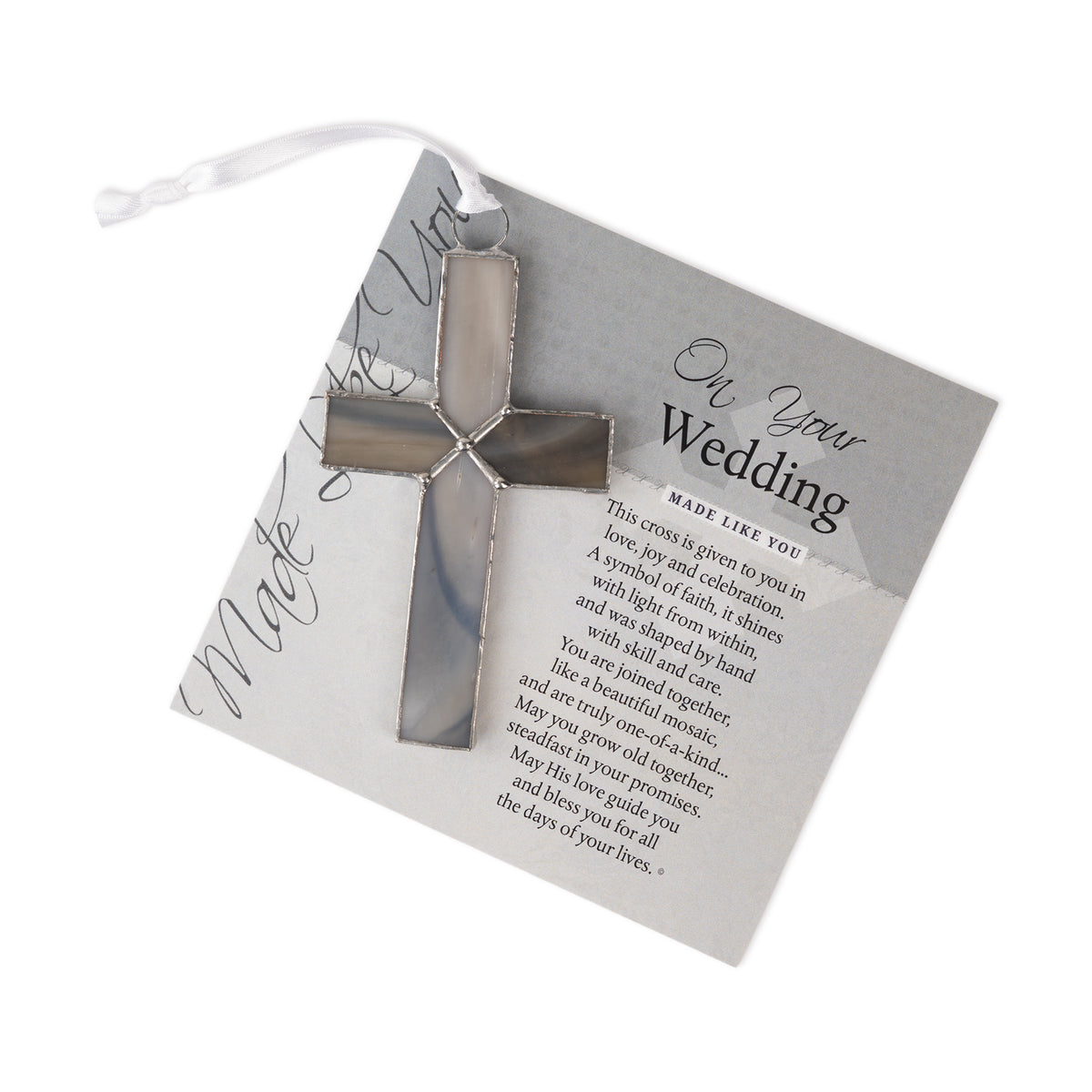 Gray cross and "On Your Wedding" sentiment.