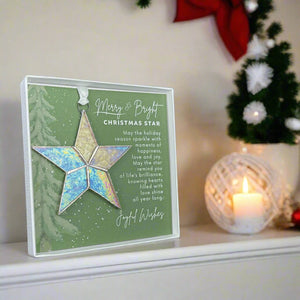 3 of 7:Merry & Bright Christmas Star on a fireplace mantle.