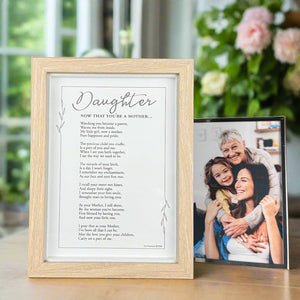 2 of 5:Framed poem for a daughter with a photo of a woman with her mother and child.