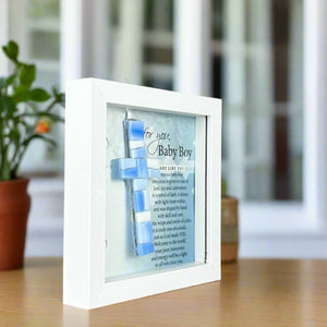 7 of 8:Side view of Baby Boy shadowbox frame shown standing up straight without optional easel back.