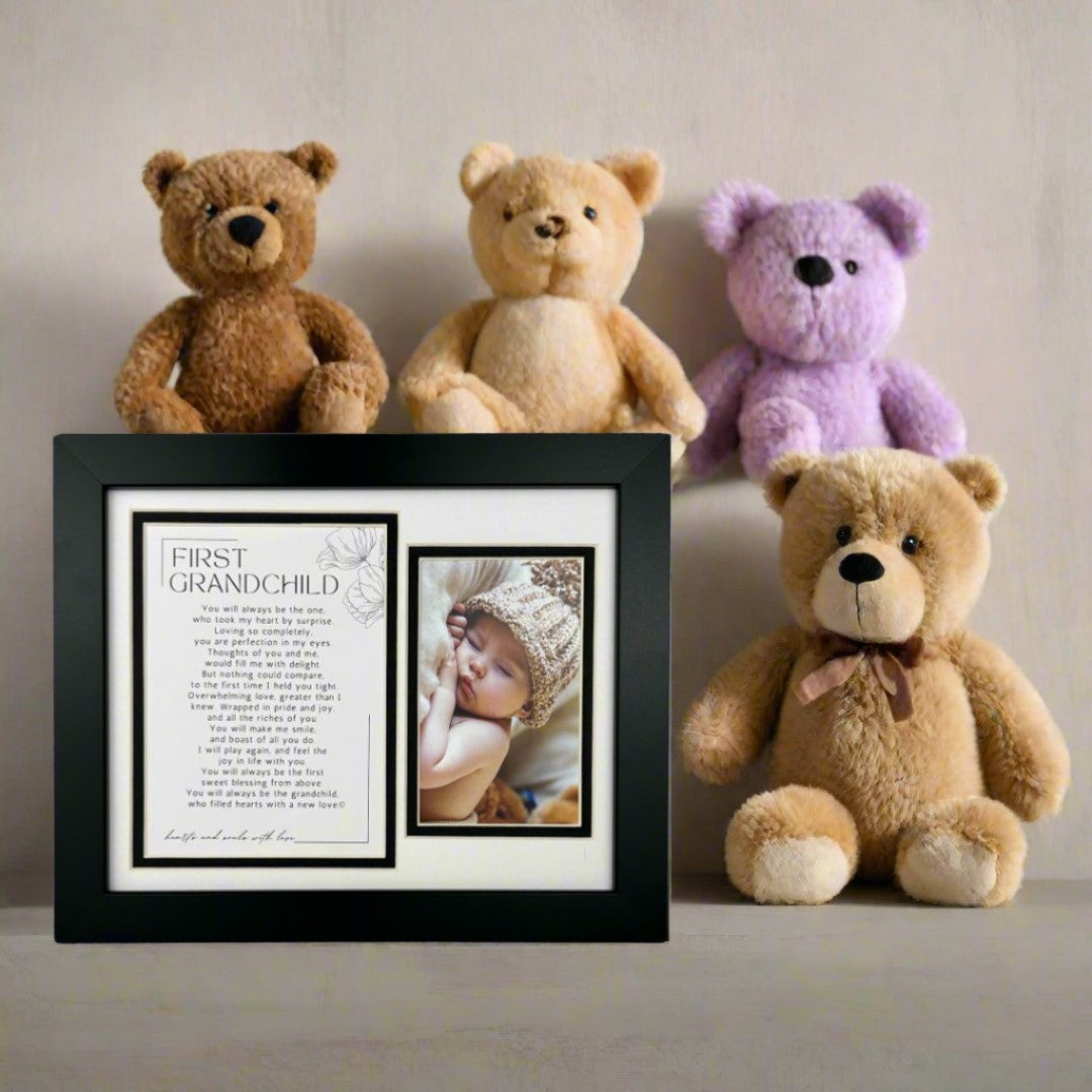 8x10 black frame with white and black double mat, includes &quot;First Grandchild&quot; poem and space for photo.