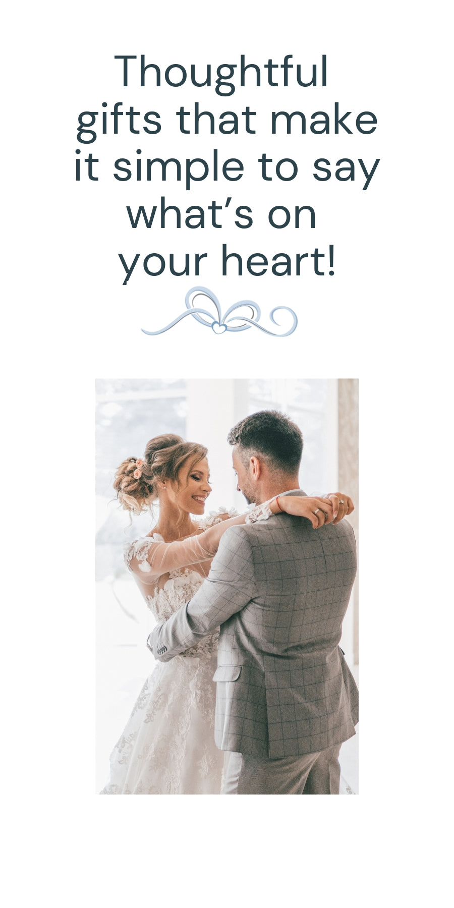 "Thoughtful gifts that make it simple to say what's on your heart" and a photo of a husband and wife.