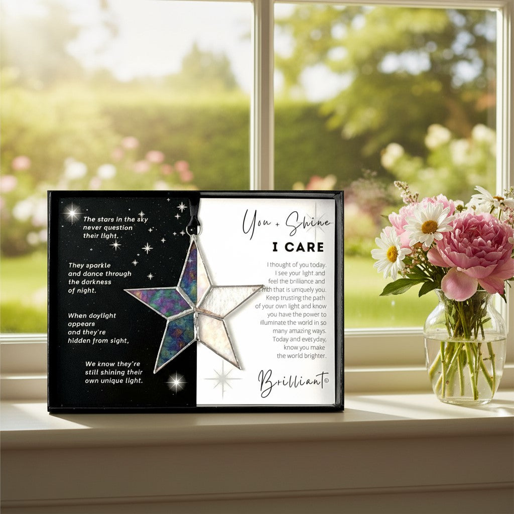 I Care Star on a windowsill.