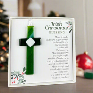 5 of 5:Irish Christmas Blessings sentiment and cross in it's box on a table.