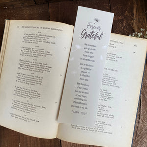5 of 5:Forever Grateful poem card being used as a bookmark.