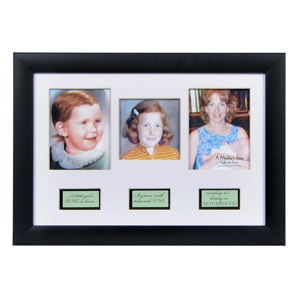 8x12 black frame for wall or table display with 3 spaces and captions for photos for a mother's life story.