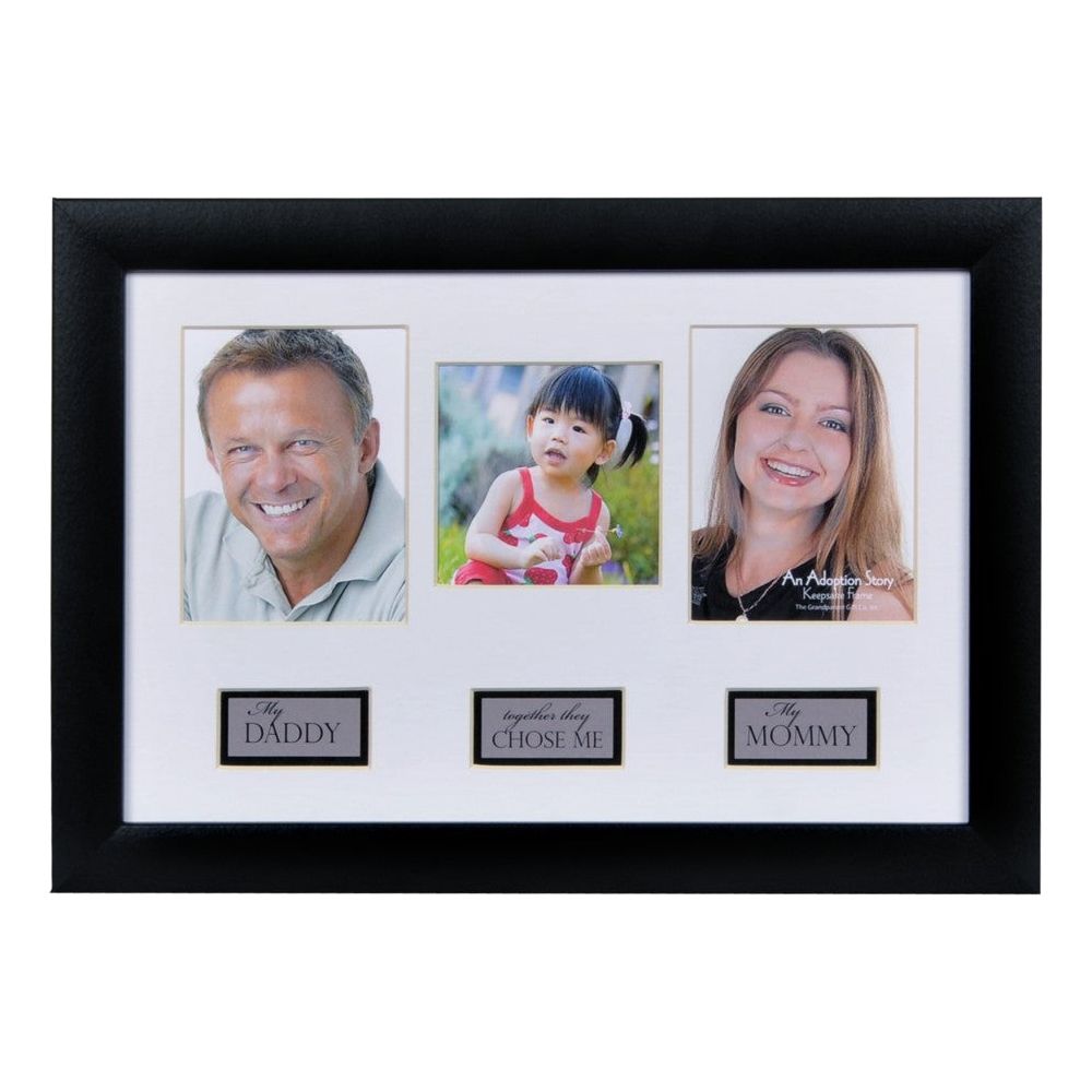 8x12 black frame for wall or table displays with adoption photo frame with 3 spaces and captions for photos depicting the new family&#39;s life story