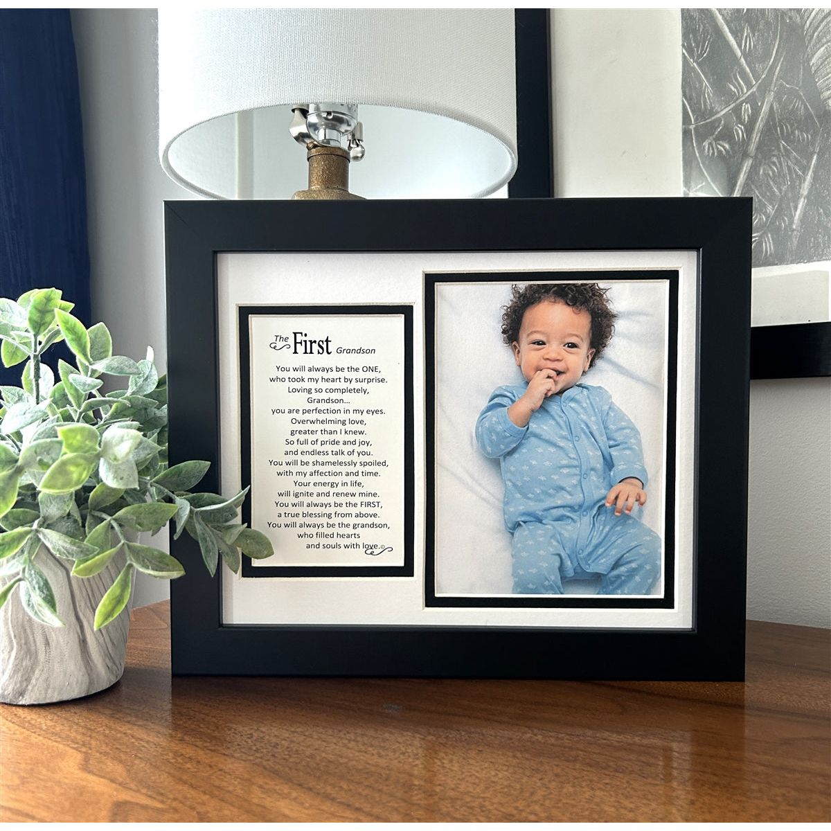 The First Grandson frame on an dresser.