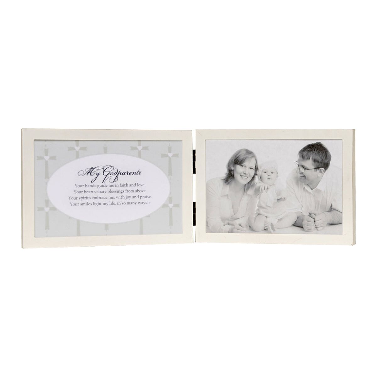 White 4x6 double wood frame with "My Godparents" sentiment on the left and space for a photo on the right.