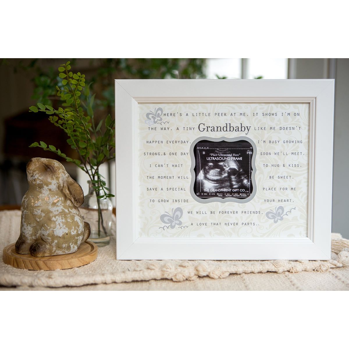 8x10 white wood frame with Grandbaby artwork and space for an ultrasound.