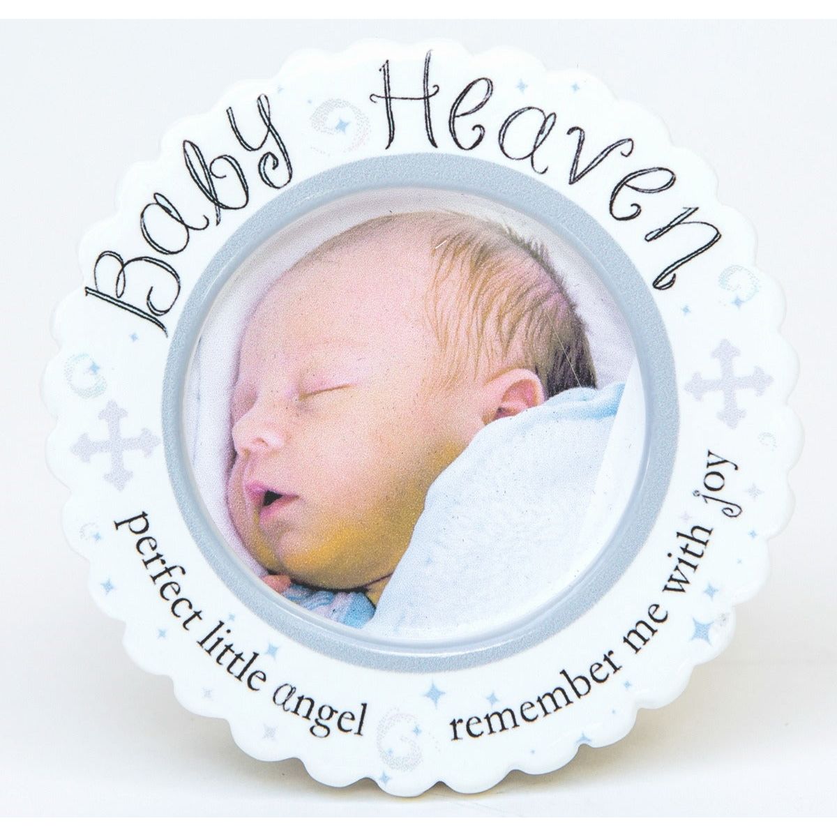 Ceramic ornament with the words &quot;Baby Heaven&quot; and the phrases &quot;perfect little angel&quot; and &quot;remember me with joy&quot;.