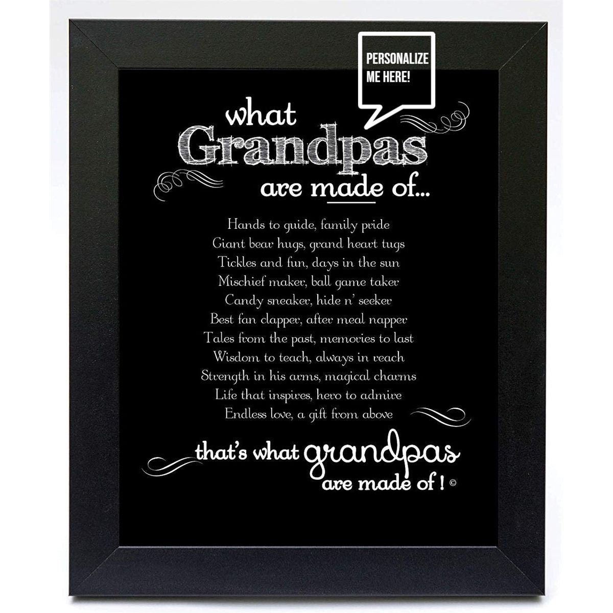Personalize Grandfather frame, black 8"x10" frame with "What "Grandfathers" are Made of..."  customized with your name for Grandpa.