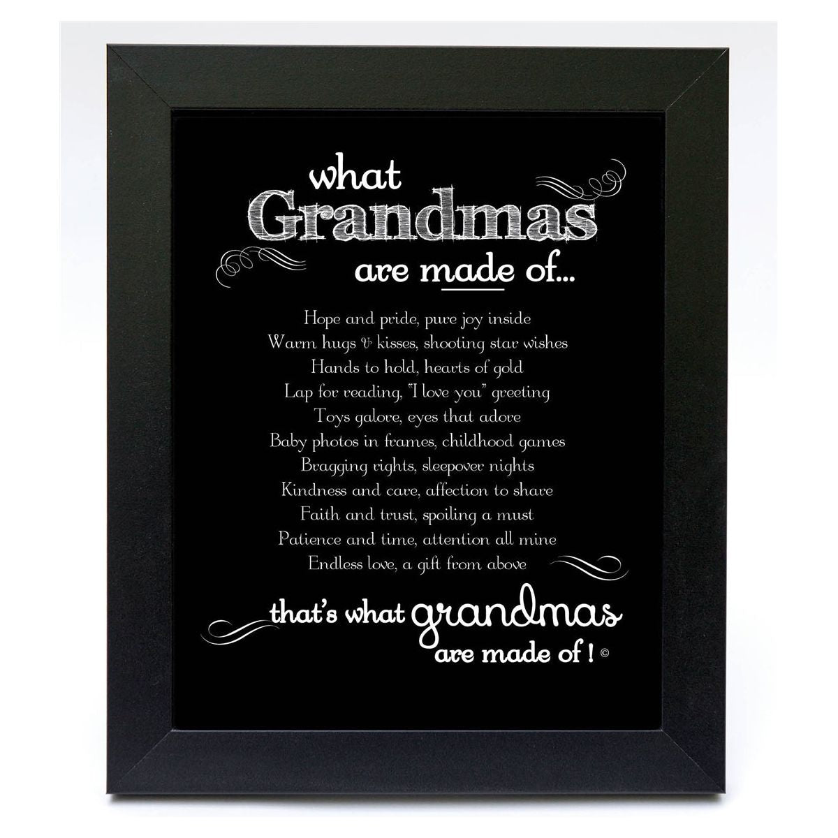Personalize Grandmother frame, black 8"x10" frame with "What "Grandmothers" are Made of..."  customized with your name for Grandma.