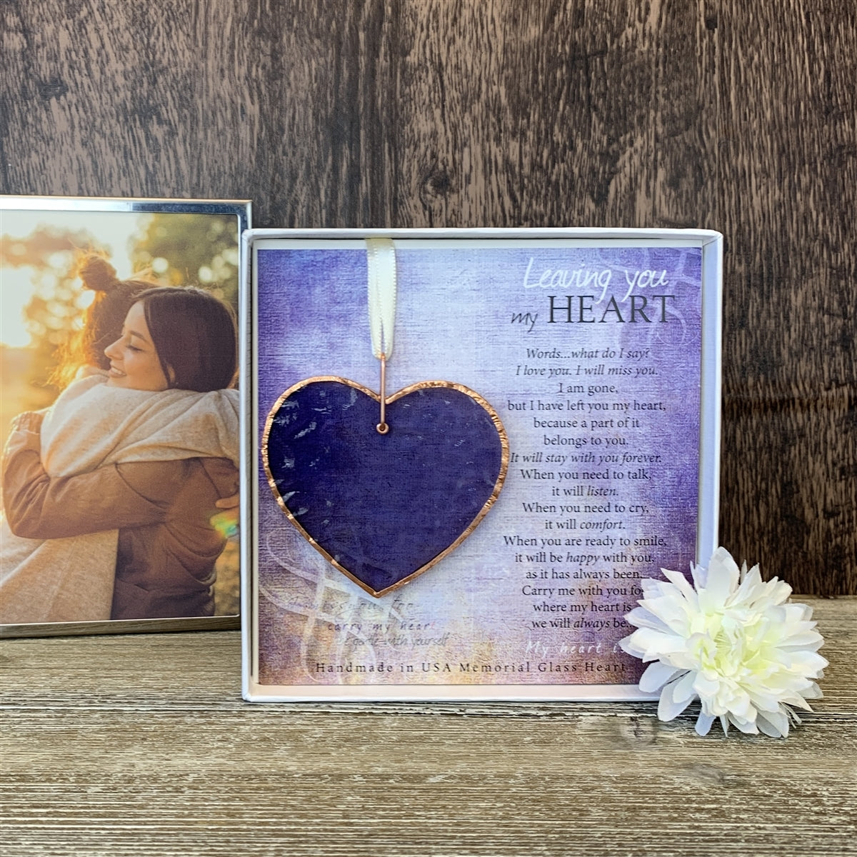 Leaving You My Heart Memorial Stained Purple Glass Heart