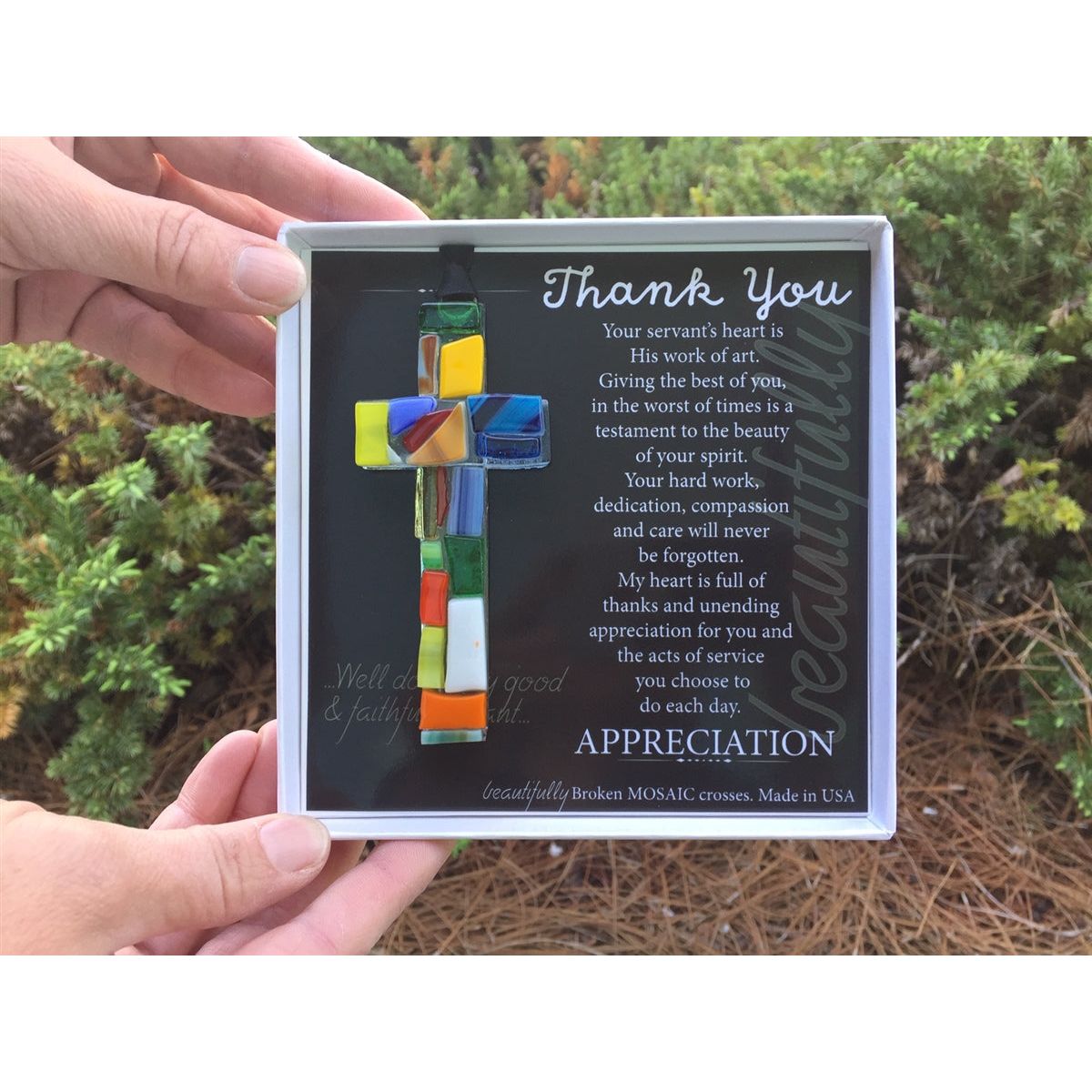 Thank You Inspirational Gift: Handmade Glass Cross