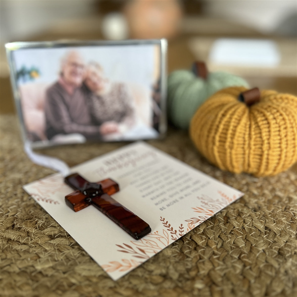 Happy Thanksgiving gift on a table.