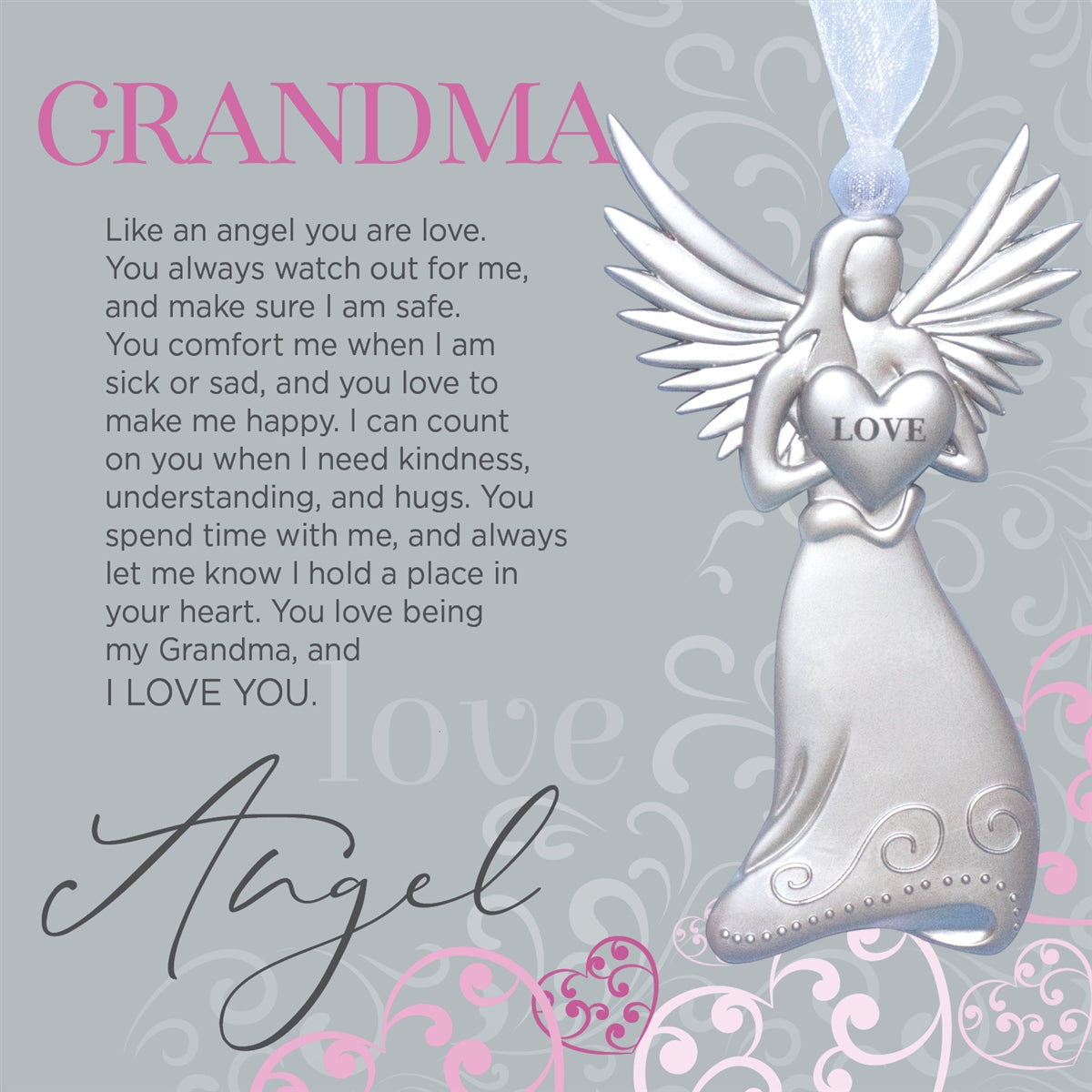 Grandma Gift - 4" metal love angel ornament with "Grandma" poem in white box with clear lid.