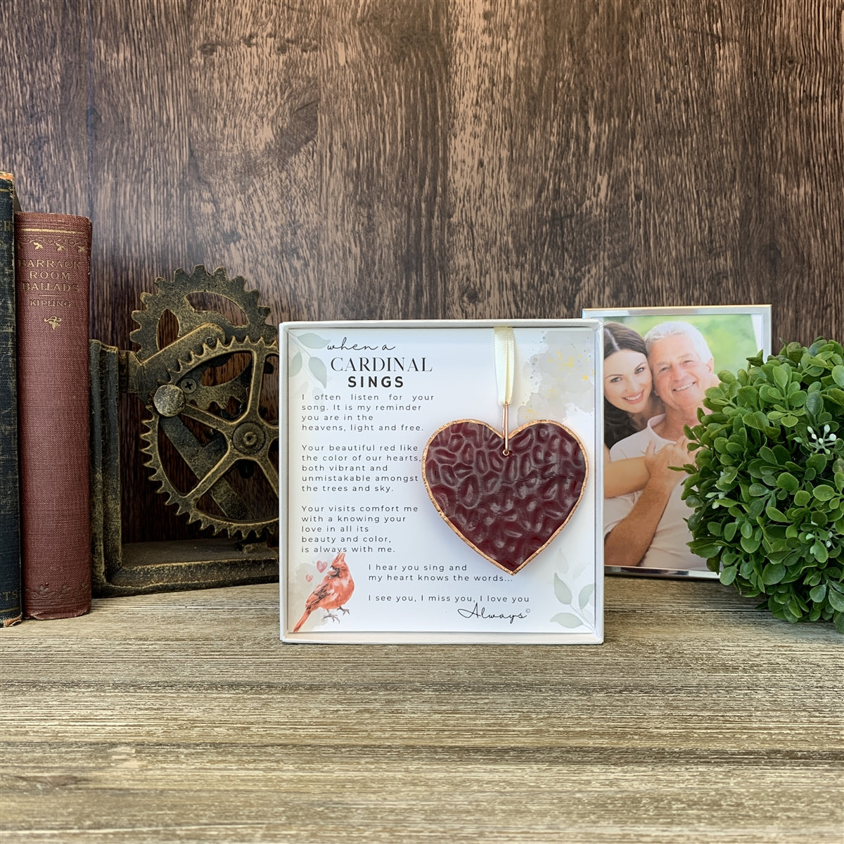 When A Cardinal Sings Memorial Gift: Stained Red Glass Heart