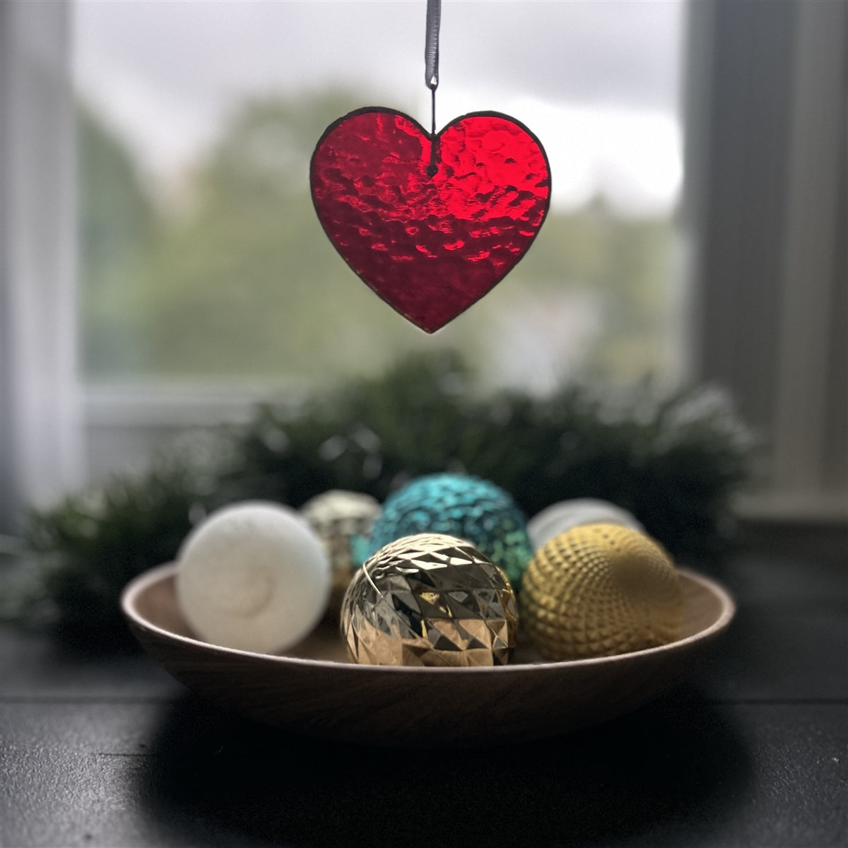 When A Cardinal Sings Memorial Gift: Stained Red Glass Heart