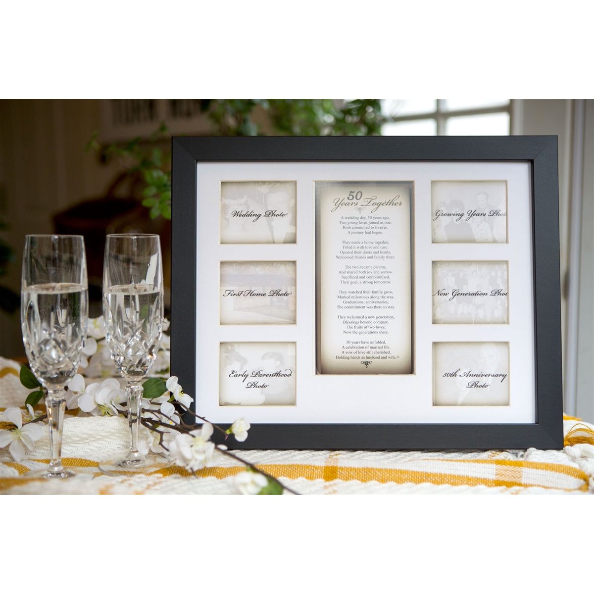 50 Years Together Frame on a table in a 50th wedding anniversary party setting