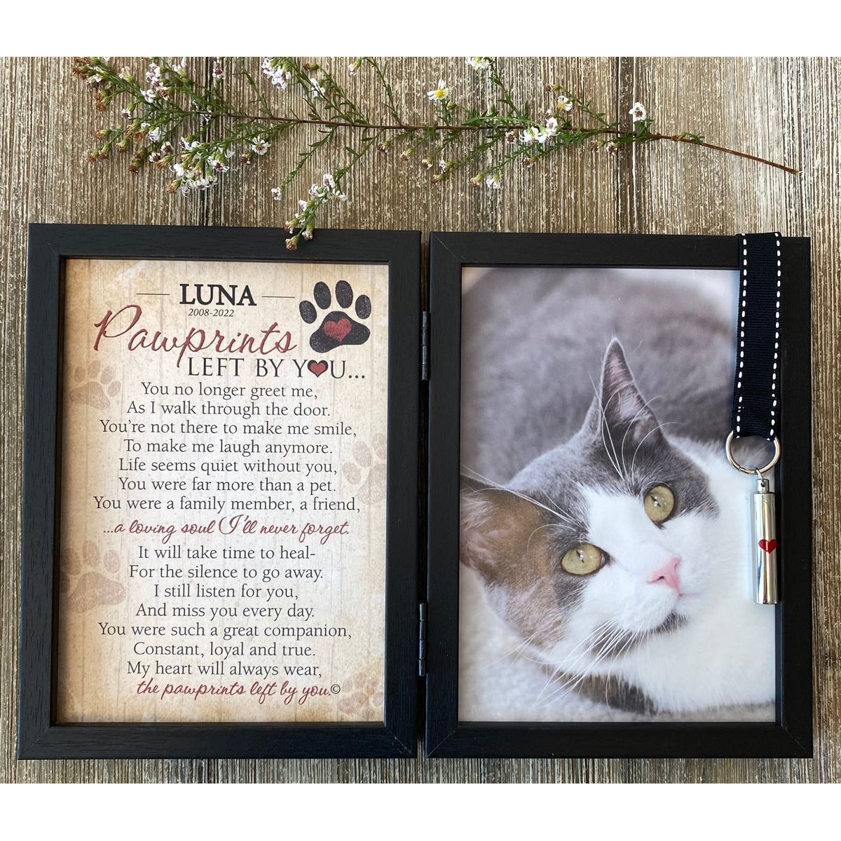 Personalized Pawprints Cat Loss Memorial Frame: Pawprints Left by You with Vial