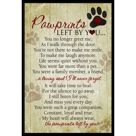 5x7 wall plaque with "Pawprints Left By You" poem.