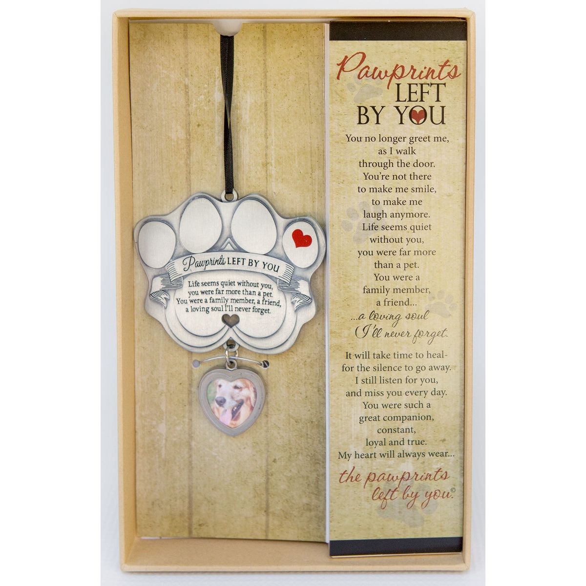 Gift boxed "Pawprints Left By You" photo ornament.