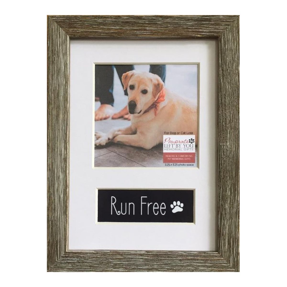 Pet memorial photo frame with a white mat.