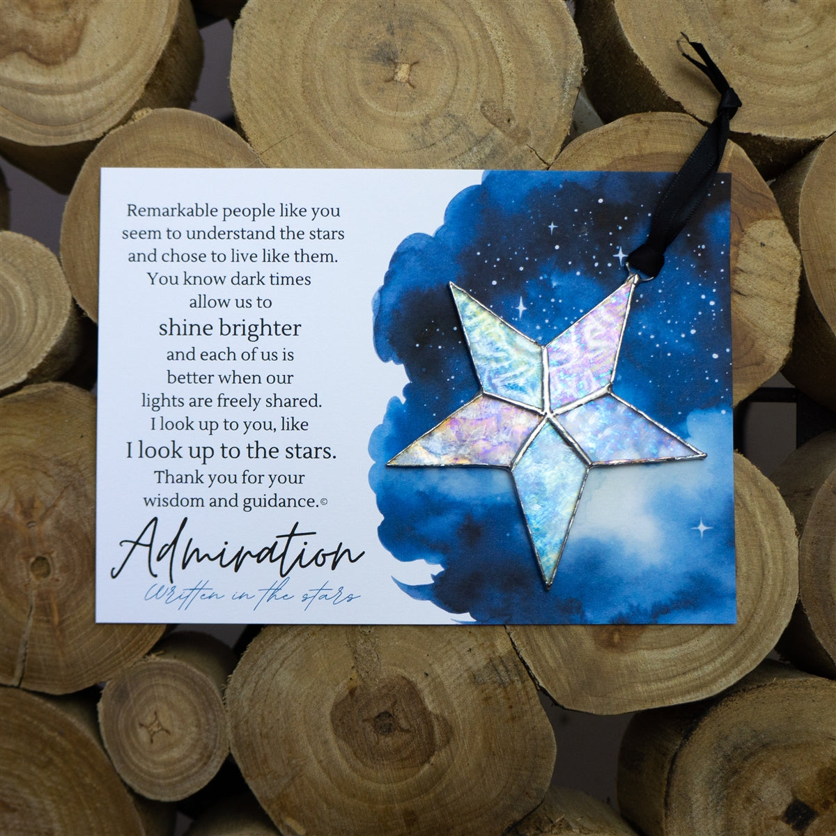 Clear iridescent star and artwork with the &quot;Admiration&quot; sentiment.